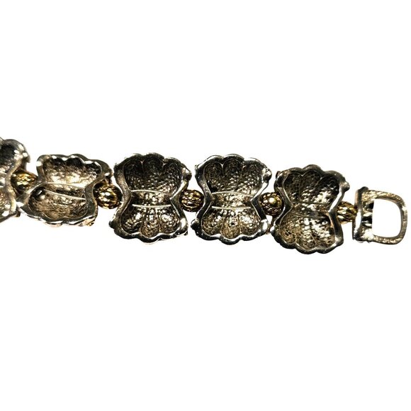 Vintage Bracelet Rope Accent Silver & Gold Tone Cable Strung & Butterfly Clasp - Picture 10 of 13